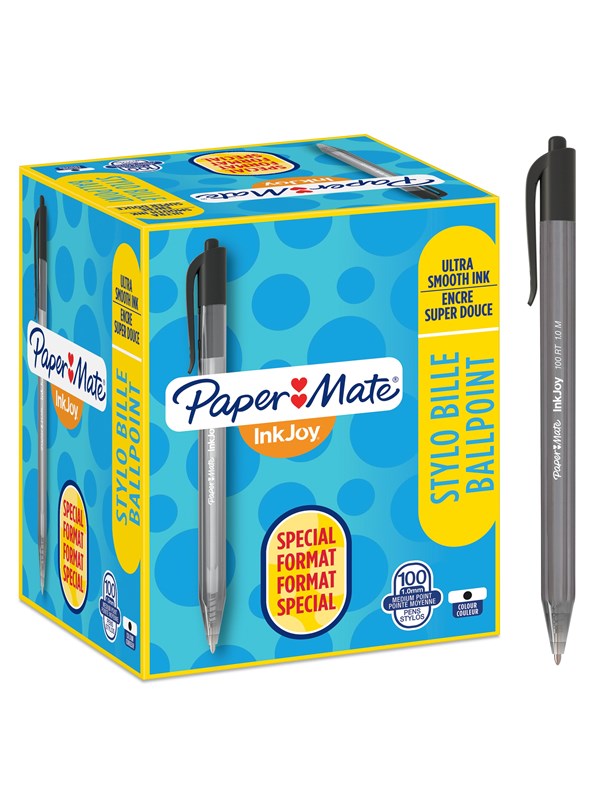Paper Mate InkJoy 100RT Retractable Ballpoint Pens | Medium Point (1.0mm) | Black | 100 Count