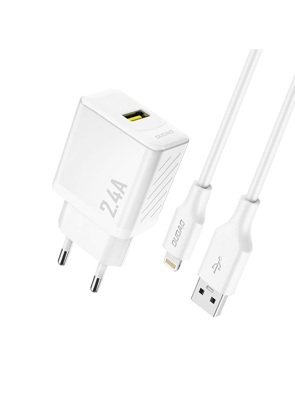 Dudao A23LEU 2.4A GaN EU USB-A wall charger with USB-A cable - Lightning - white
