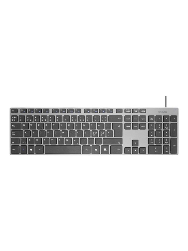 Deltaco Wired Keyboard Slim Design Dark Grey - Tastatur - Nordisk - Grå