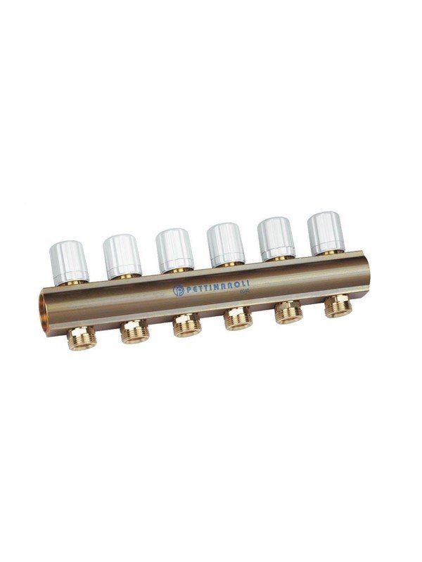 Pettinaroli Linear manifold 1x3/4/18 with thermostatic option or electrical control for return pipes compression ends without fittings 3 outlets