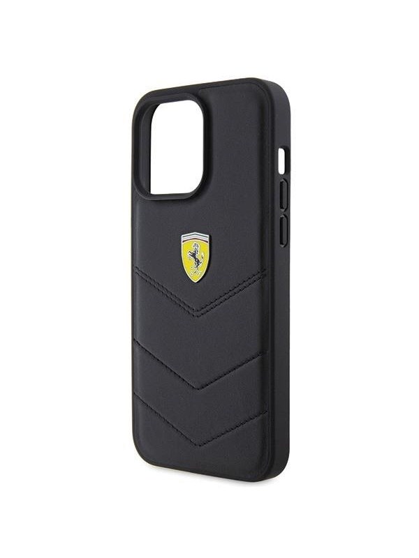 Ferrari Quilted Metal Logo Case for iPhone 15 Pro Max - Black