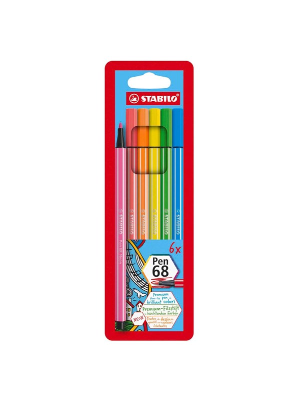STABILO Pen 68 - Felt-tip pen - Set of 6 Fluorescent Pieces