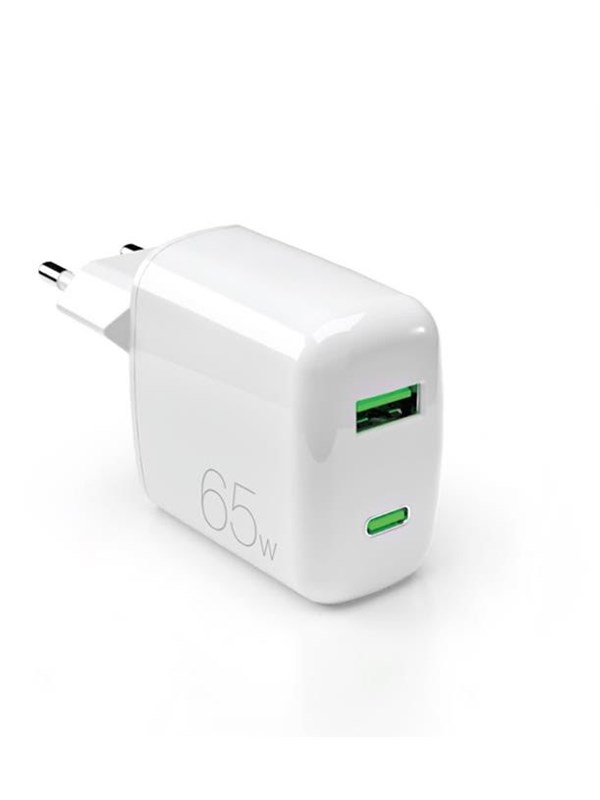 Puro 65W GaN USB-A USB-C Wall Charger - White