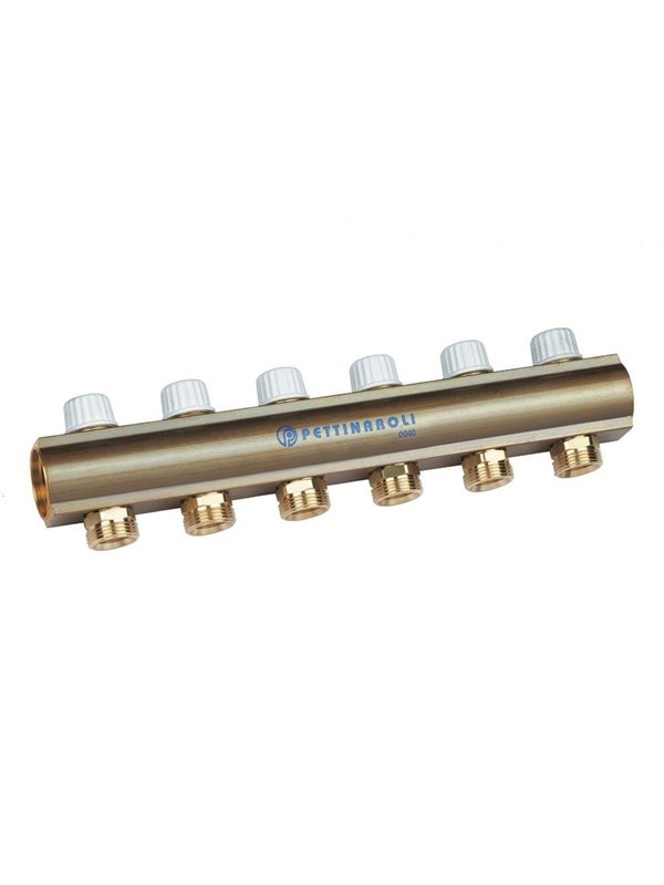 Pettinaroli Linear manifold 1x3/4/18 with incorporated lockshield valve 3 outlets