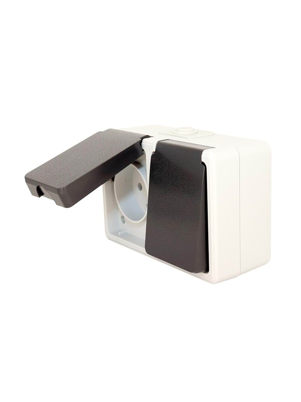Gripo Socket double IP54 horizontal, Black/grey