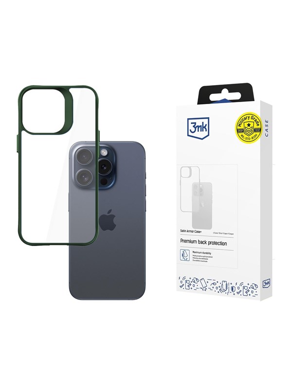 3mk Satin Armor Case+ Green for Apple iPhone 15 Pro - transparent