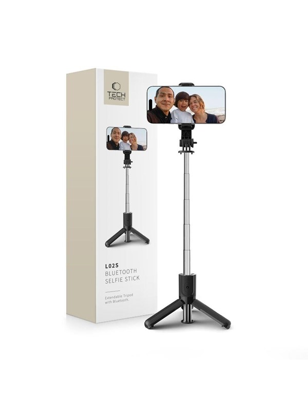 Tech-Protect L02S Bluetooth Selfie Stick with Tripod up to 72cm - Black