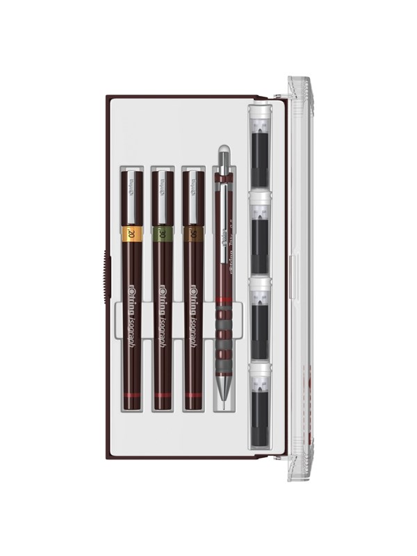 Rotring Isograph Junior Set 3x Technical Pens | 0.20mm 0.30mm 0.50mm Fineliner Pens + Accessories