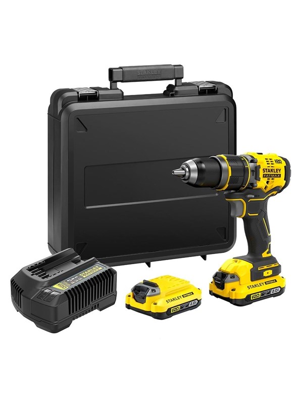 Stanley 18V Fatmax® V20 Brushless Hammer Drill With 2 x 2.0Ah Batteries And Kit Box