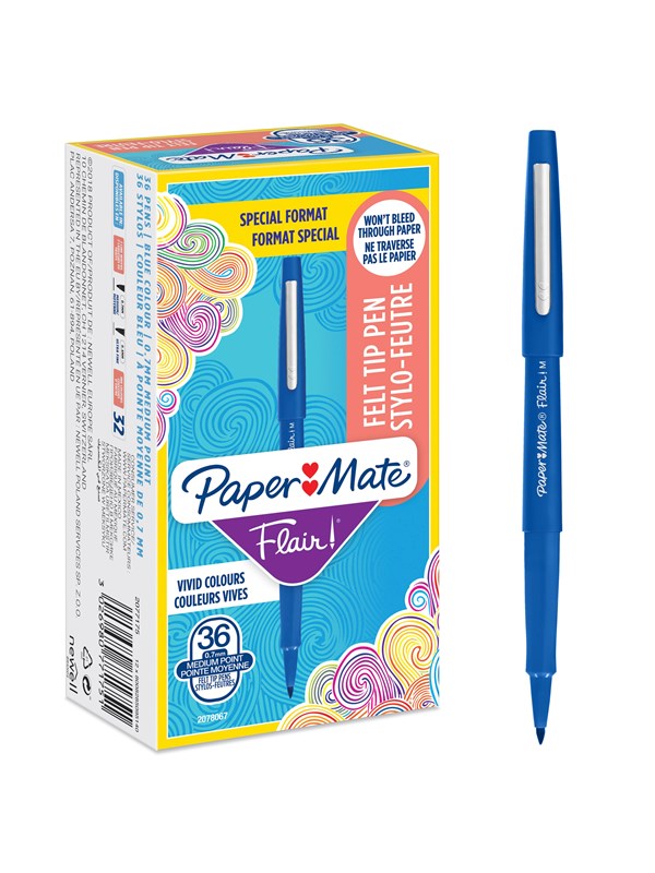 Paper Mate  Flair Felt Tip Pens | Medium Point (0.7mm) | Blue | 36 Count