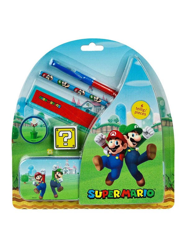 Super Mario School Set with Tin Box - 6 pcs