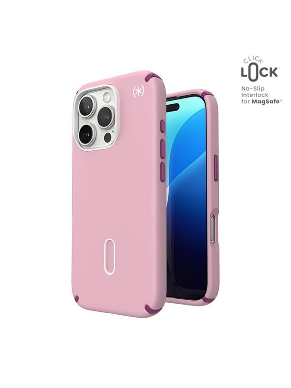 Speck Presidio2 Pro ClickLock & MagSafe - iPhone 16 Pro Case - Wednesday Pink / Boysenberry Purple / White