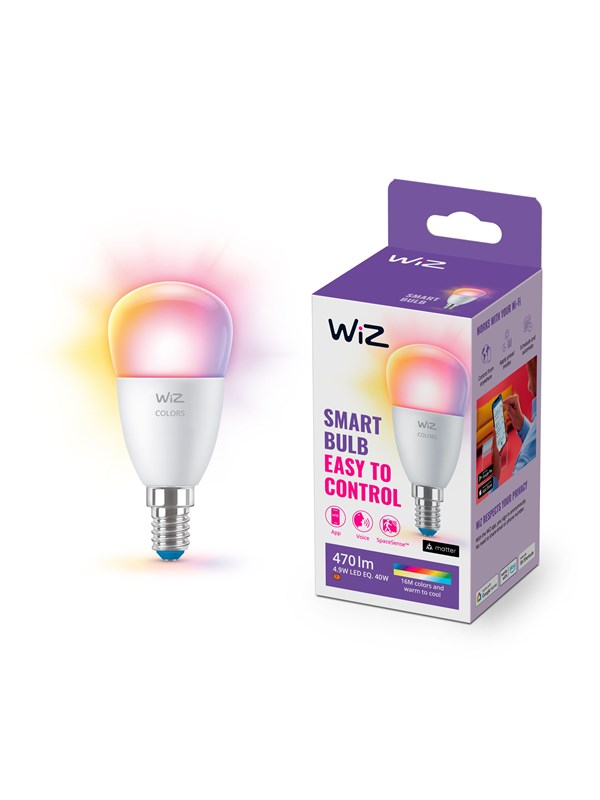 WiZ Color P45 E14 Smart Mini Pære - RGB / 16 millioner farger + Dimbar Hvit LED