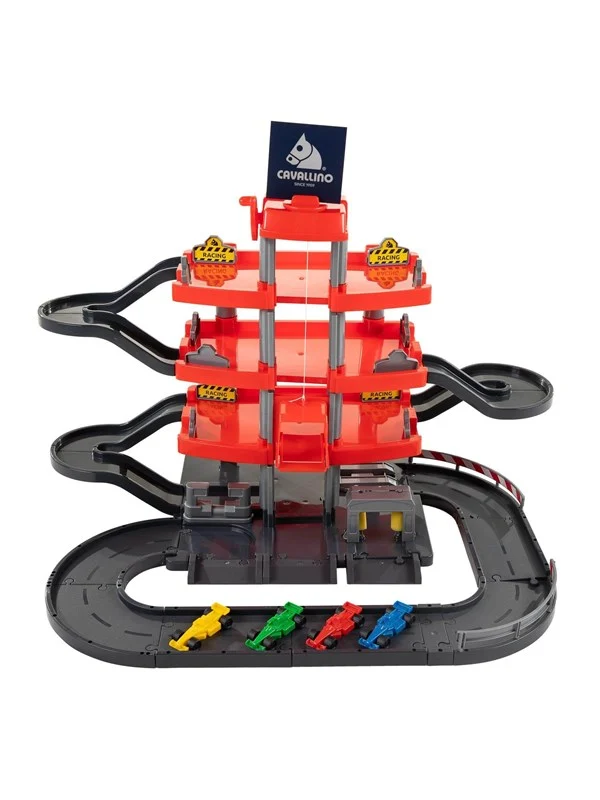 Cavallino Toys - Cavallino Racing Parking Garage Red with 4 Floors and Cars Playset