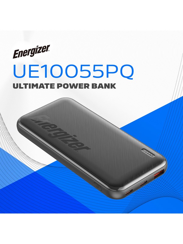 Energizer 10K Powerbank - 22.5W (2x USB-C PD + USB-A) Nødlader - Svart - 10000 mAh