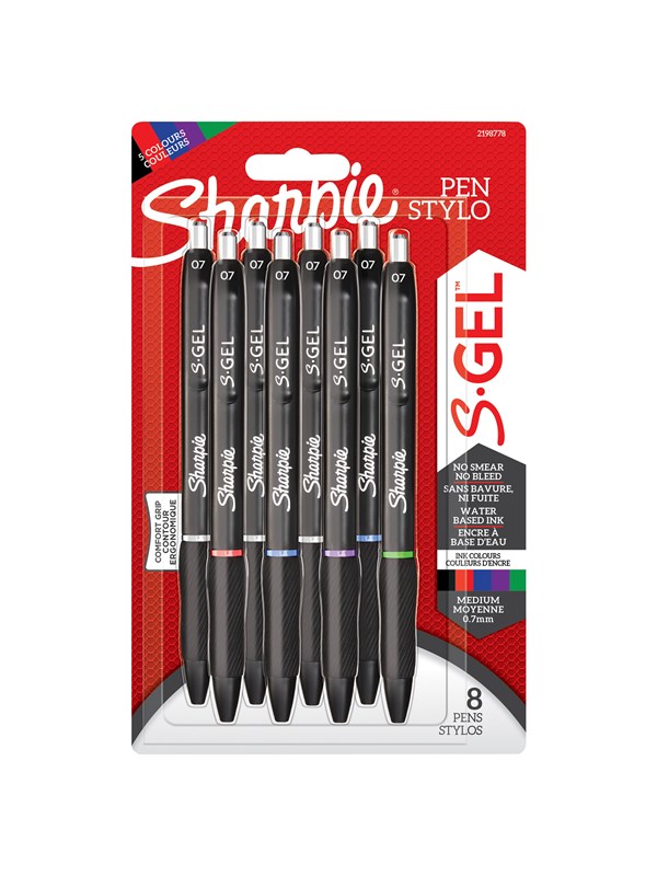 Sharpie S-gel | Gelpenne | Medium spids (0,7 mm) | Assorterte blækfarver | 8 Stk