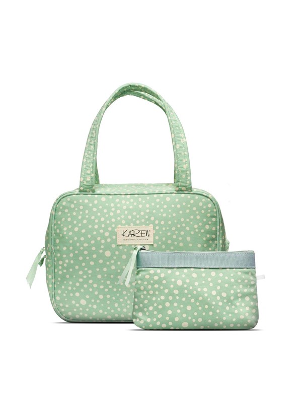 Karen Denmark 2 pcs Cosmetic bag with handle Green/White Print