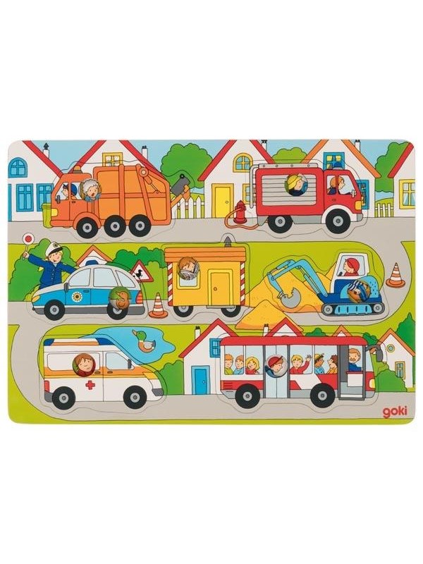 Goki Wooden Background Shape Puzzle in the Streets 7 pcs. Tre