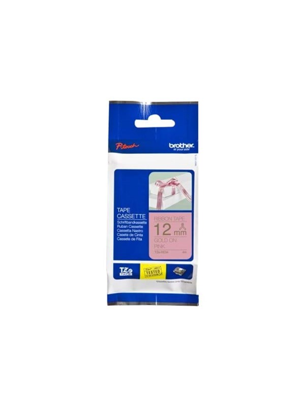 Brother TZe RE34 - Gold on pink - Roll (1.2 cm x 4 m)