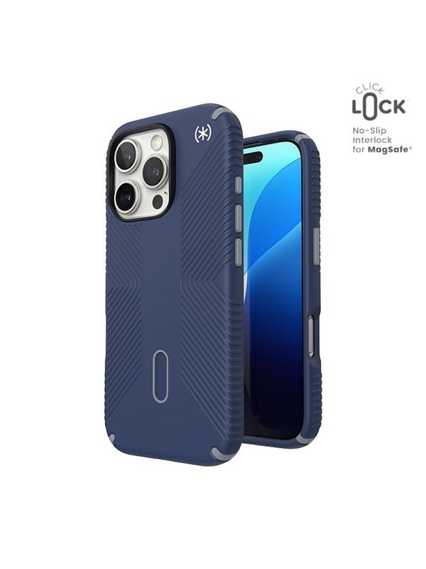 Speck Presidio2 Grip ClickLock & MagSafe - iPhone 16 Pro Case - Coastal Blue / Dust Gray / White