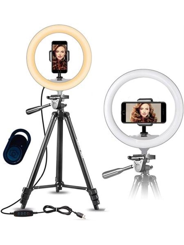 Pro Ring Light Stativ 10"- 52-136 cm - Bluetooth Fjernkontroll - 3000-6500K