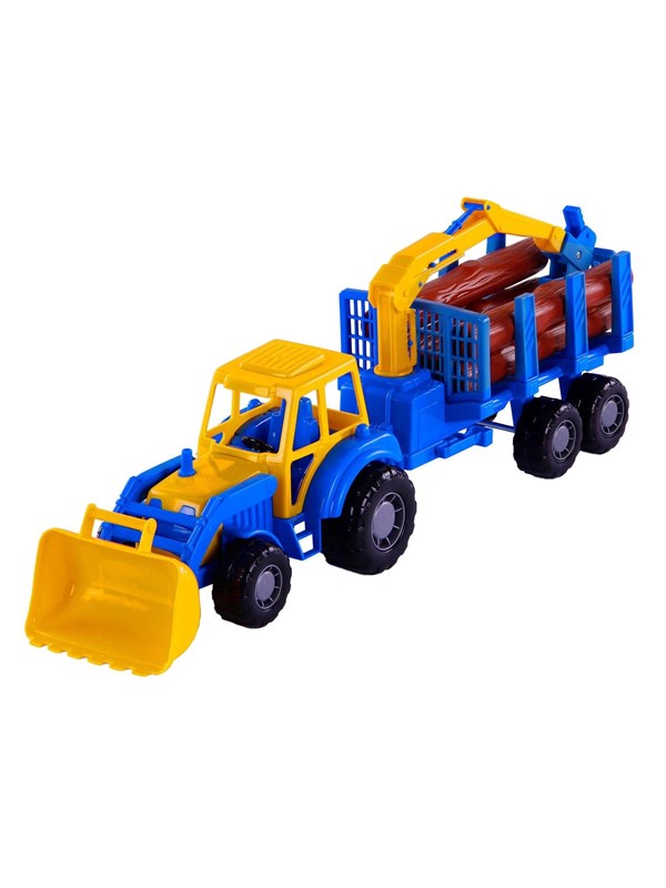 Cavallino Toys Cavallino Junior Tractor with Crane Trailer and Wood 46cm