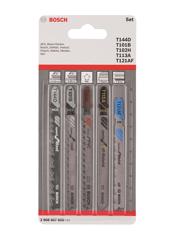 Bosch 5-delers stikksagbladsett Allrounder T 144 D; T 101 B; T 102 H; T 113 A; T 121 AF