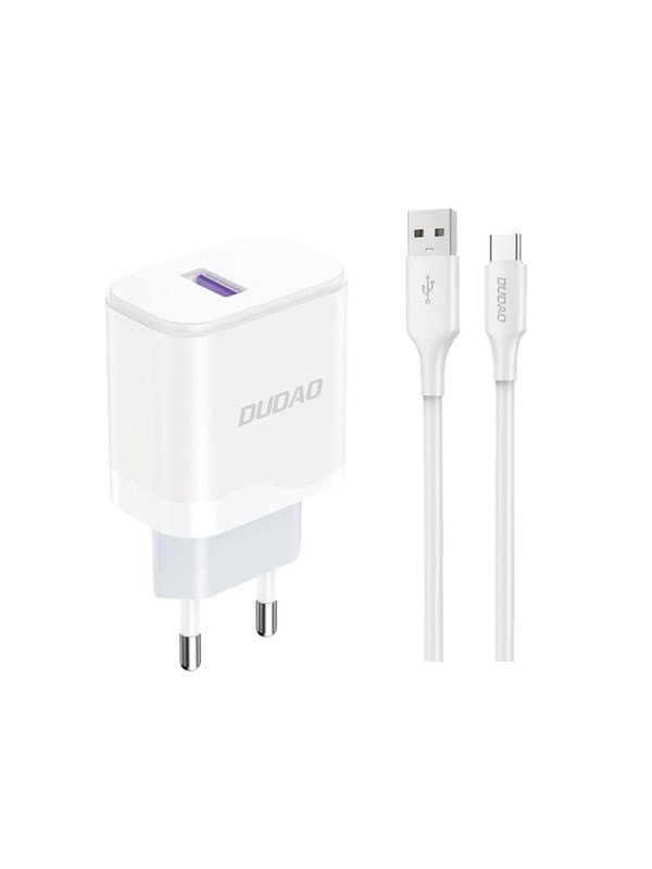 Dudao A20EU USB-A 18W wall charger - white + USB-A - USB-C cable