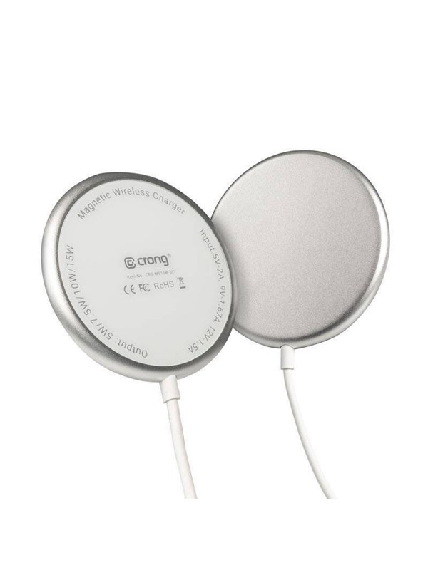 CRONG MagSpot Wireless Charger - Aluminum MagSafe 15W Inductive Charger (Silver White)