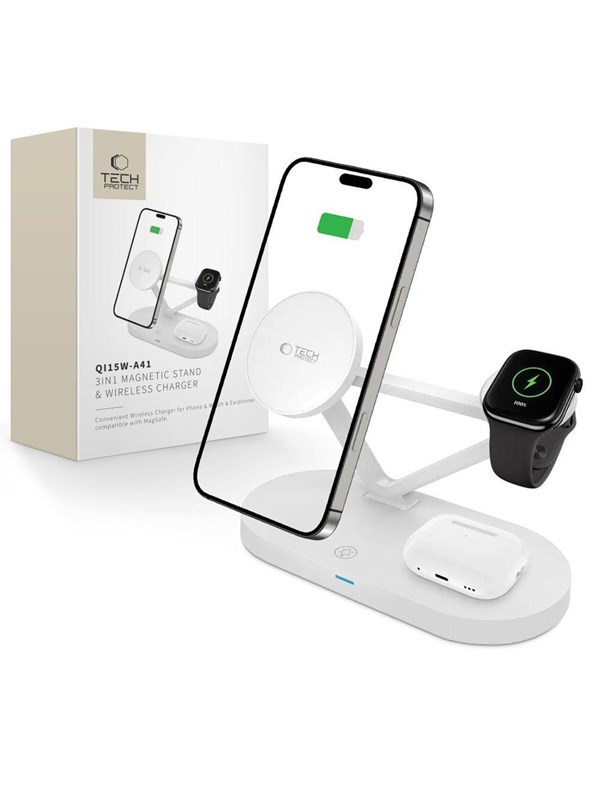 Tech-Protect QI15W-A41 3in1 Wireless Charger with MagSafe for Apple Devices - White