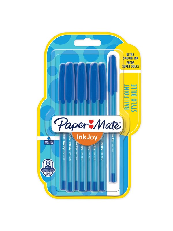 Paper Mate InkJoy 100ST Ballpoint Pens | Medium Point (1.0mm) | Blue Ink | 8 Count