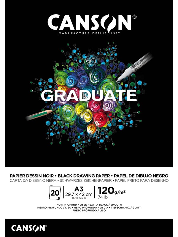 Canson Graduate Black Paper Pad A3 120G 20 SH