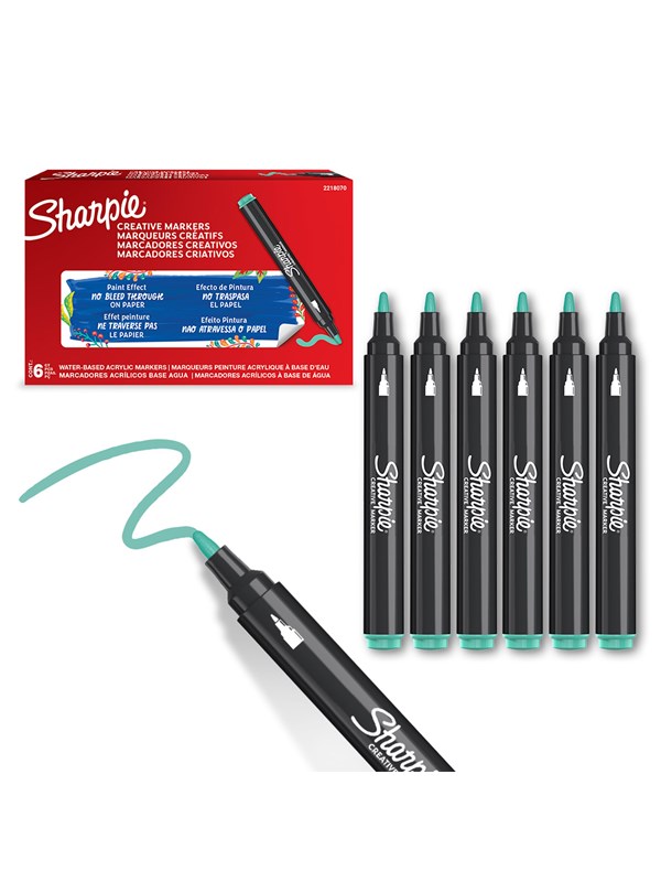 Sharpie Creative Marker Acrylic Paint Pens | Bullet Tip Water-Based Paint Markers | Lake Green | 6 Count