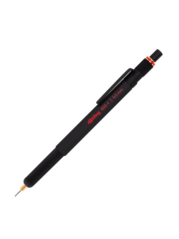 Rotring 800+ Mechanical Pencil and Touchscreen Stylus | Twist-to-Retract HB 0.5 mm Propelling Pencil | Black Metal Barrel