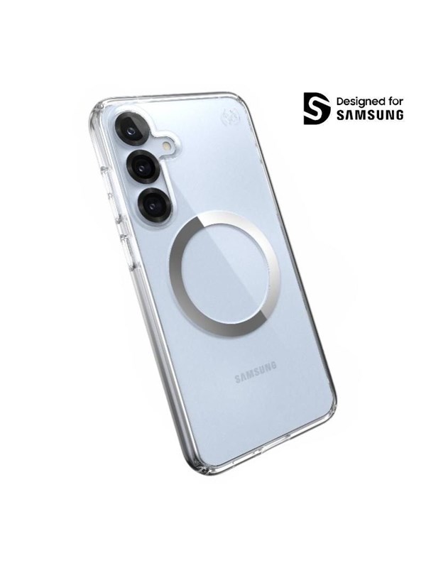 Speck Presidio Perfect-Clear Magnet - Samsung Galaxy S25+ / S24+ MagSafe Case - Clear / Chrome Finish / Serene Silver