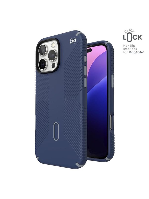 Speck Presidio2 Grip ClickLock & MagSafe - iPhone 16 Pro Max Case - Coastal Blue / Dust Gray / White