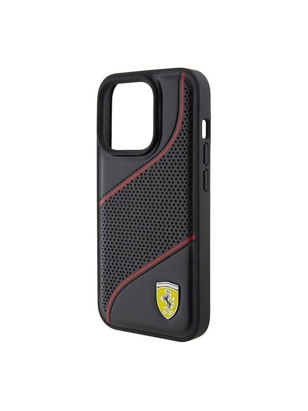 Ferrari Perforated Waves Metal Logo Case for iPhone 15 Pro - Black