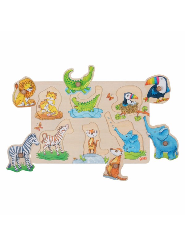 Goki Wooden Background Knob Puzzle Mother and Baby 6 pcs.