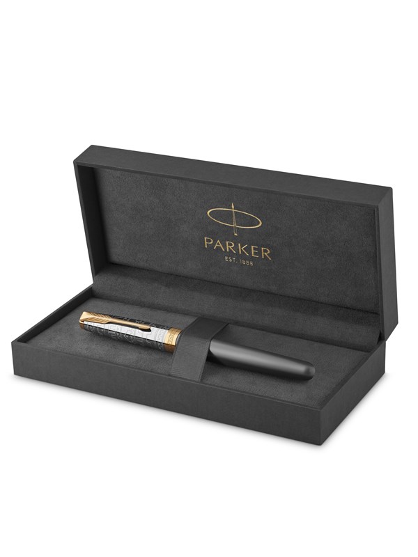 Parker Sonnet Intrerpid Journeys Collection Fountain Pen Ancient China Edition Grey Lacquer with Solid Silver Cap & Gold Trims Fine Solid Gold Nib Gift Box