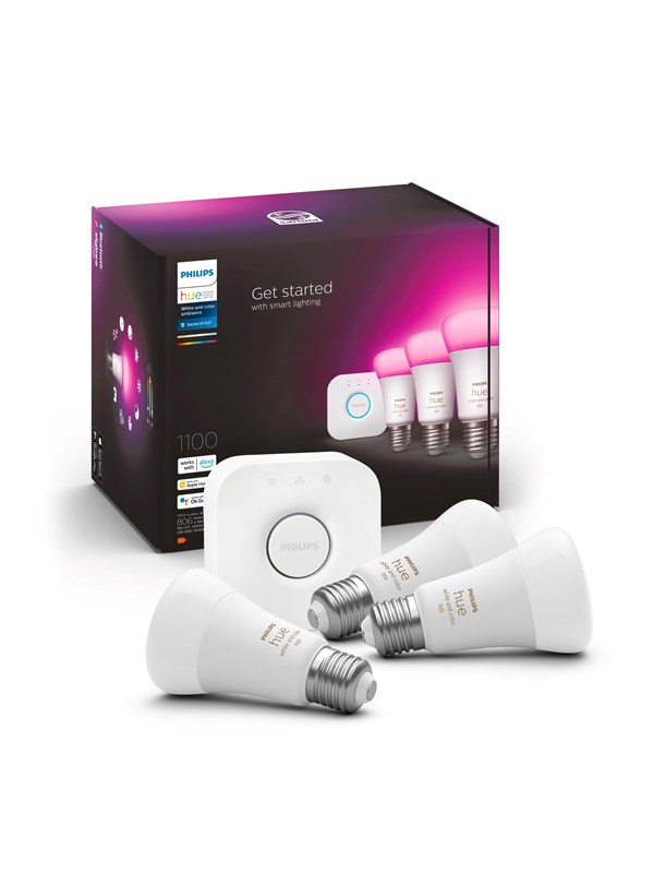 Philips Hue Color A60 E27 1100 Lumen - Startsett med 3 pærer