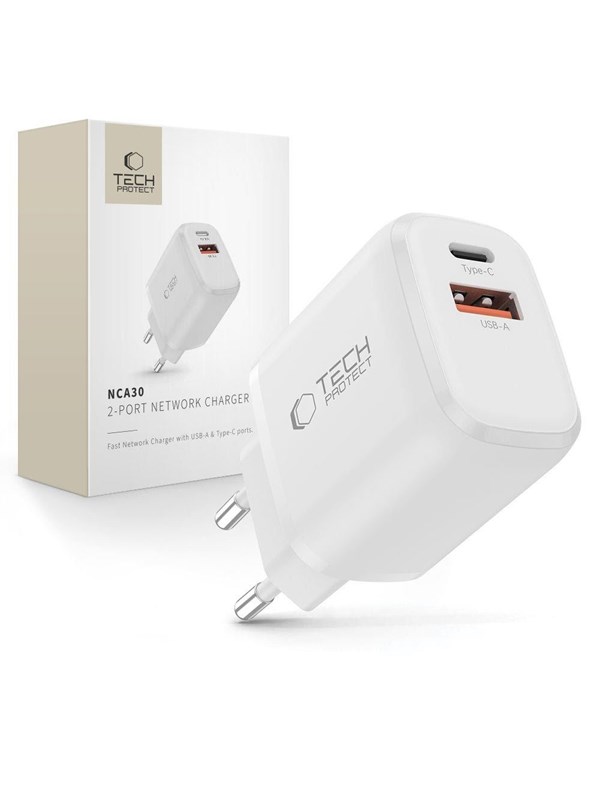 Tech-Protect NCA30 PD 30W QC3.0 USB-A / USB-C- wall charger - white