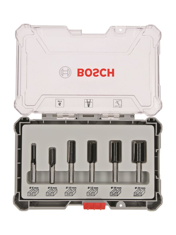 Bosch Sett med fresejern, 6 notfreser, 6 mm tange 6-piece Straight Router Bit Set.