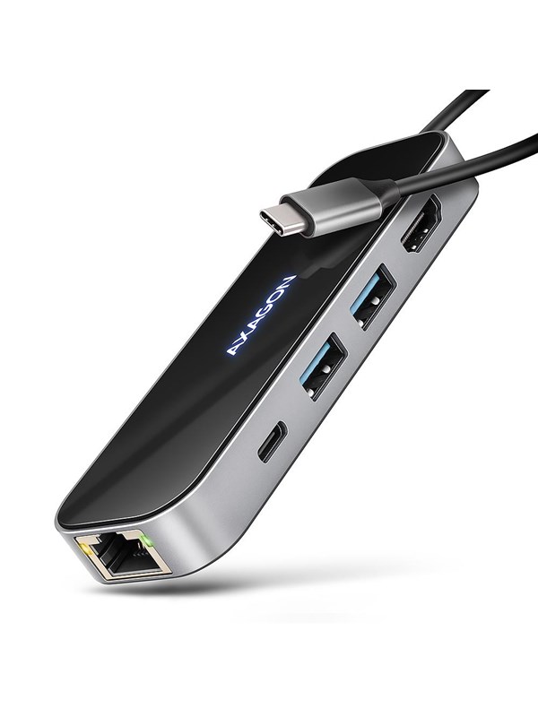 AXAGON Glass 6-in-1 USB-C 5 Gbps Hub USB-hub - USB 3.2 - 6 porter - Svart