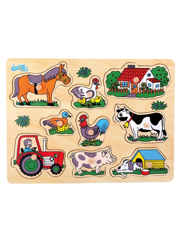 Small Foot - Wooden Stud Puzzle Farm 9pcs. Tre