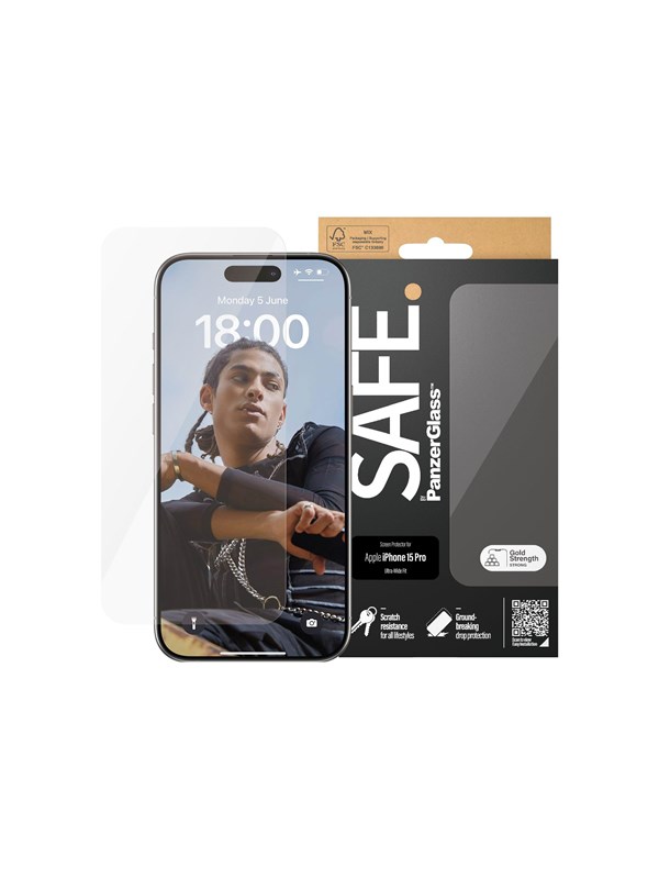 SAFE by PanzerGlass Screen Protector iPhone 15 Pro | Ultra-Wide Fit