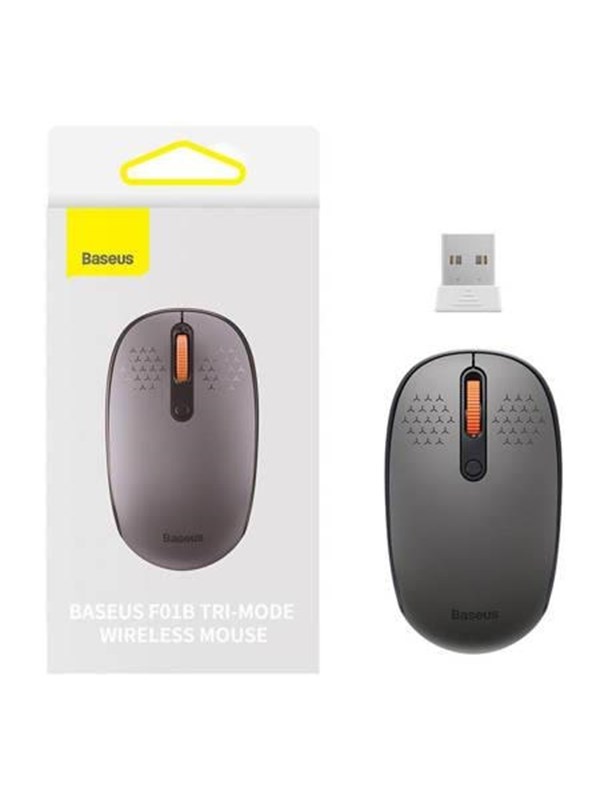 Baseus Wireless mouse F01B Tri-mode 2.4G BT 5.0 1600 DPI (frosted grey) - Mus - Optisk - 3 knapper - Grå