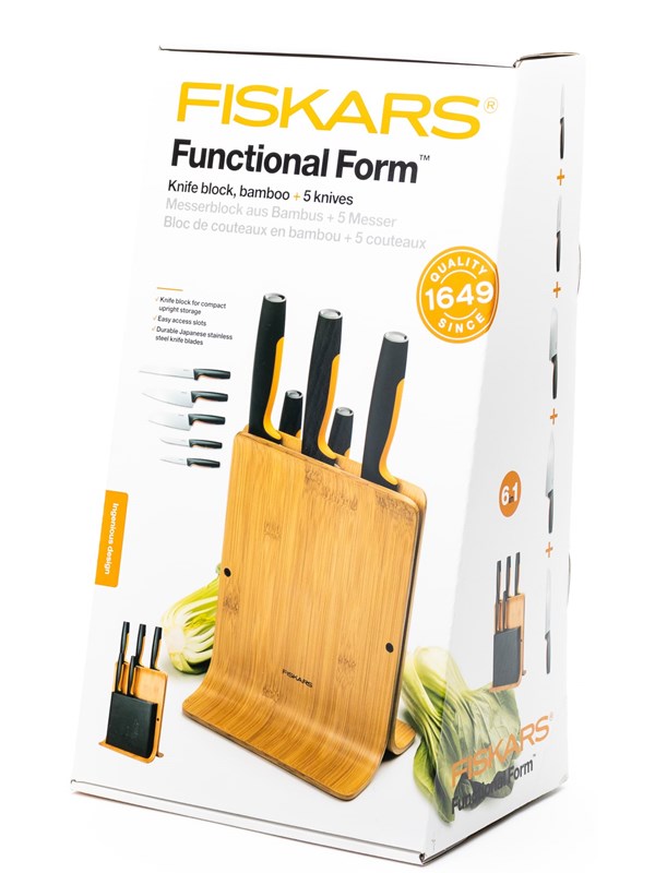 Fiskars Functional Form Bamboo knife block 5 knives