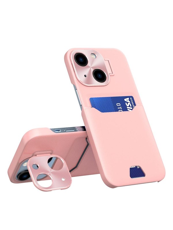 Hurtel Leather Stand Case for iPhone 14 Plus Card Wallet Cover with Stand Pink