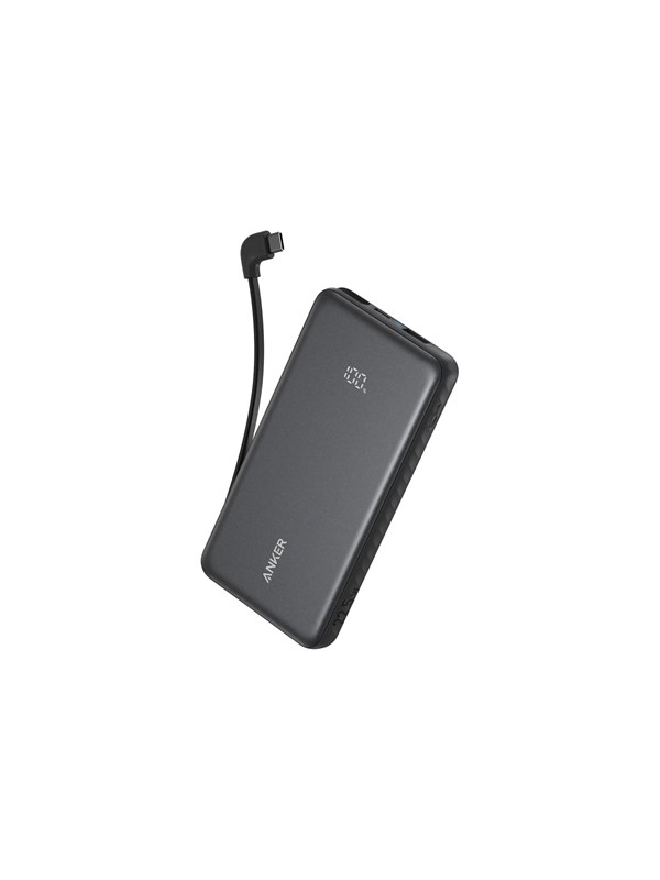 Anker Zolo Power Bank Black 10K 22.5W Built-In USB-C Cable Nødlader - Svart - 10000 mAh