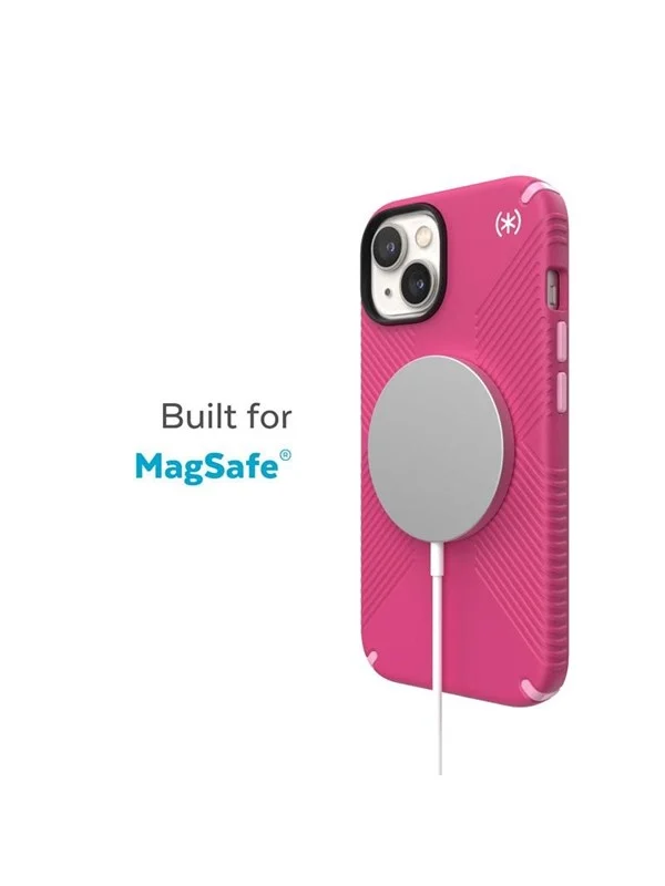 Speck Presidio2 Grip MagSafe - Anti-slip iPhone 14 Plus Case - Digitalpink / Blossompink / White